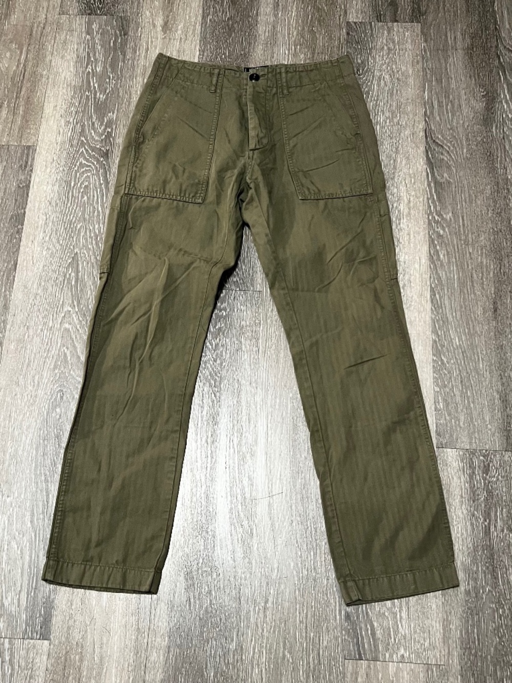 Todd Snyder Pants Men's 30x32 Herringbone Olive Green Button Fly Cargo Utility